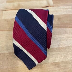 💯 silk, Breuer, Men's Striped Tie in Burgundy, Navy & Cream